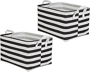DII Laundry Storage Collection, PE Coated Collapsible Bin with Handles, Black Stripe, Extra-Large Set, 12.5x17.5x10.5"