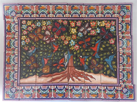 25" X 34" Ceramic Tile Mural, Mexican Talavera Mosaic, Wall Backsplash, Hand-painted Art - Etsy