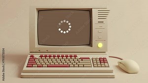 retro computer keyboard and mouse 3d illustration. vintage technology illustration. seamless looping overlay 4k virtual video animation background
