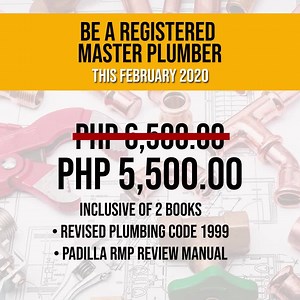 BE A REGISTERED MASTER PLUMBER! TUITION FEE Php 5,500 pesos until SEPT 15, 2019 Just reserve Php 1,000 (deducted on Php 5,000) PROMO UNTIL SEPT 15, 2019 Contact 09778307445 09289362616 ----------------------- Hello, Future RMP! Enrollment for FEB 2020 is now on going! Regular Tuition fee is Php 6,500. Inclusions: 🔒Free Revised National Plumbing Code that will be used on the MPLE. 🔒Easy to understand Review Manuals. 🛠 Past Board Exam questions on MPLE. 🛠 Easy ways to memorize formulas on Plum