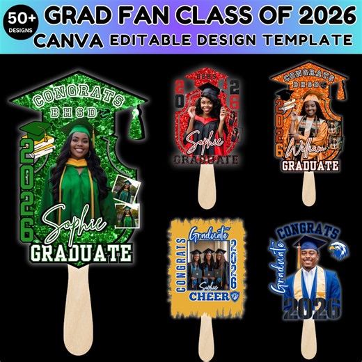 50  Grad Fan Canva Editable Template, Class of 2026 Graduation Paddle, Editable Graduation Fan, Graduation Sign, Graduate Fans Senior 2026 - Etsy Canada