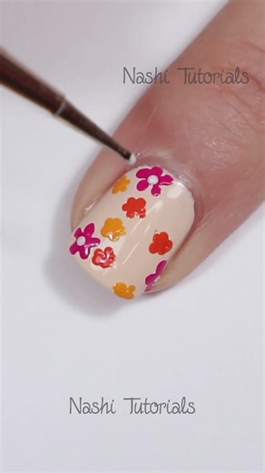 Cute Pink, Yellow and Orange Floral Nail Art Tutorial #shorts