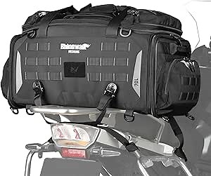 Rhinowalk Motorcycle Tail Bag Expandable 50-70L Travel Luggage Rhinowalk Waterproof Motorcycle Tail Bag with Rain Cover Backpack & Molle System-Black