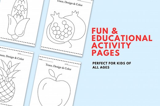 Fruit and Vegetable Tracing Worksheets for Kids, Coloring, Practice Pages, Preschool Learning Fun Printable - Etsy