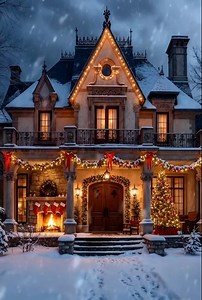 Cozy Christmas Mansion Ambience 🎄✨ Elegant Holiday Fireplace Calm