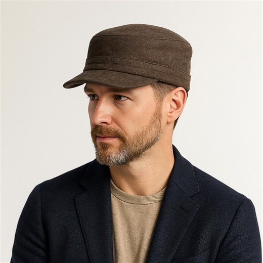 Brown Wool Cadet Cap for Men, Warm Winter Military Castro Hat, Handmade Wool Army Flat Cap, Cold Weather Streetwear - Etsy