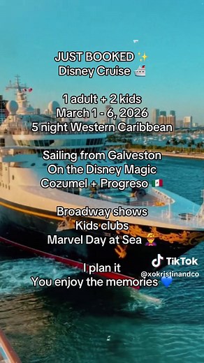 Just booked this INCREDIBLE Disney Cruise Line sailing with Marvel Day at Sea for one adult and two kids 🦸‍♂️✨ This is a 5 night Western Caribbean cruise aboard the Disney Magic, sailing roundtrip from Galveston March 1 through March 6 2026 What makes this sailing extra special is Marvel Day at Sea, a full day of superhero fun including: Meet and greets with Marvel heroes like Spider Man Iron Man and Captain America A high energy superhero stunt show Marvel themed youth activities and movie mar