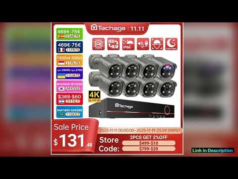 Techage 4K Security Camera System Ultra HD 8MP POE NVR TwoWay Audio Face Detect Color Night Vision