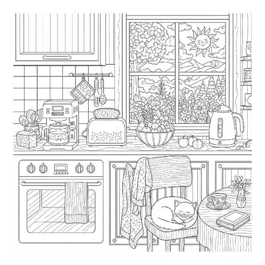 30 Kitchen Cozy Life Coloring Pages | Cute Home & Comfort Aesthetic