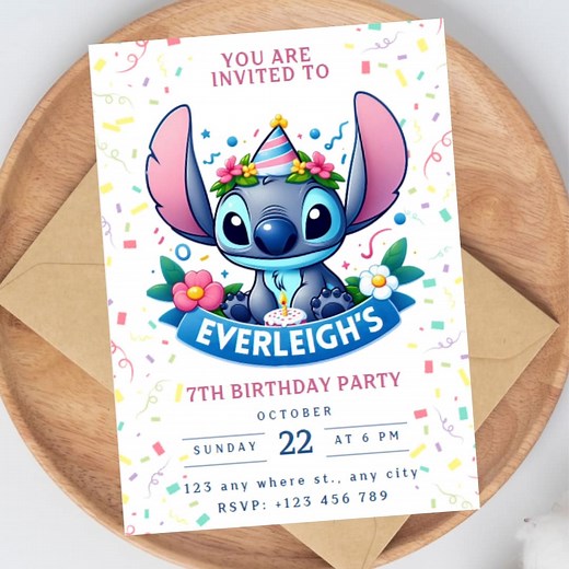 Stitch Birthday Invitation Template | Full Customizable on Canva | Instant Download | Printable Party Invite | Digital or Print at Home - Etsy