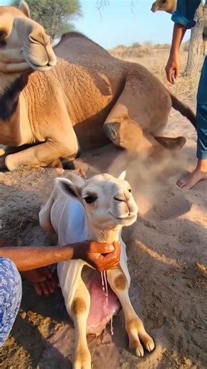 ناقة تضع مولودها في لحظة مؤثرة وسط الطبيعة