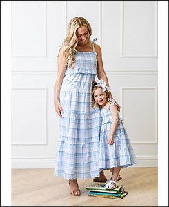 Mommy & Me Organic Cotton Smocked Tiered Dresses in Blue Ombre Plaid - Macy's