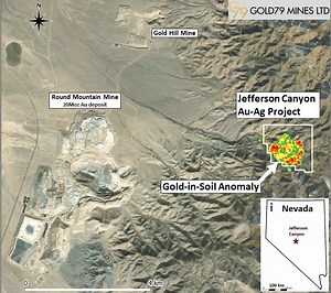 Gold79 Mines Outlines a Four Square Kilometre Gold-In-Soils Anomaly at its Jefferson Canyon Project, Nevada