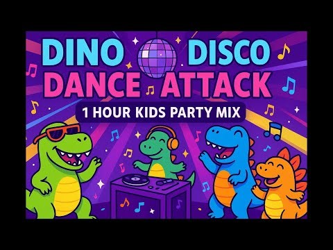 Dino Disco Dance Attack 1 Hour Kids Party Mix with Roars and Beats