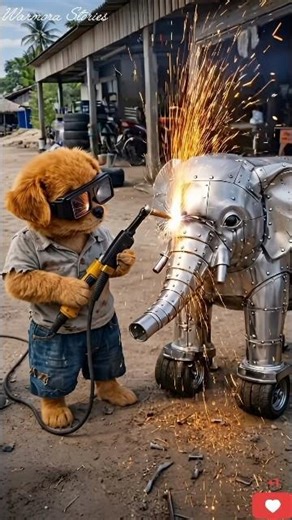 His sister cried… so he created a ROBOT to make her smile😱 #puppy #emotional puppy