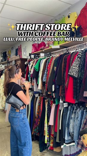 ✨👗 THIRFT STORE MICRO COFFEE BAR ☕️ // VERSACE, LULULEMON, BRANDY MELVILLE, FREE PEOPLE 🛍️✨ #FortWorthLoveList // Name something better than grabbing an iced coffee and going thrift shopping for cute finds?! @Flipstone is a Fort Worth vintage/thrift store that recently added @October Brew Coffee , a micro coffee bar. 🛍️☕️ They have everything from affordable thrifts like $8 jeans to Lululemon, Brandy Melville and Free People to vintage designers with brands like Versace! You can sift through 