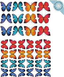 Butterfly Window Clings (36 pcs), Large Decals for Glass, Blue, Red, Orange, Teal, Anti Collision, Decorative, Reusable, Fade Resistant, Indoor Use. Made in America.