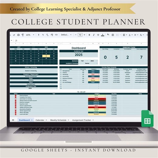 2025 College Student Planner: Google Sheets, Assignment Tracker (digital Download) - Etsy Australia