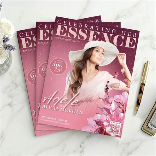 Modern Rose Gold Memorial: Pink Essence Funeral Program Template #FuneralProgram #RoseGoldAesthetic