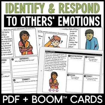 Identifying Feelings and Emotions Social Situations Worksheets + BOOM CARDS