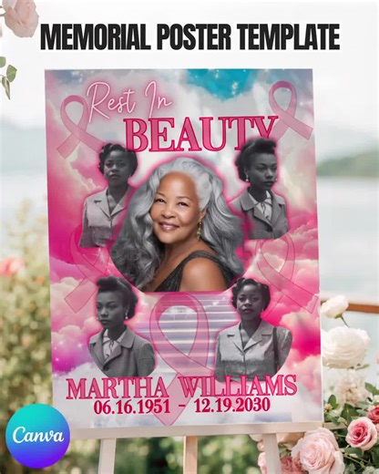 Memorial Poster Template – Canva 18x24in Funeral Celebration of Life Sign, Breast Cancer Awareness - Etsy