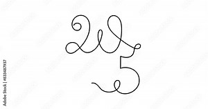 2025 one line art animation, hand drawn continuous contour drawing motion.Holiday concept,festive lettering.New year handwriting text, linear style, minimalist video design.4k self-drawing movie