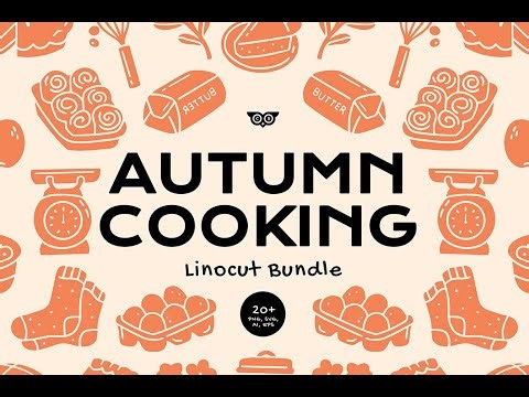 Autumn Cooking Linocut Bundle Graphic Download