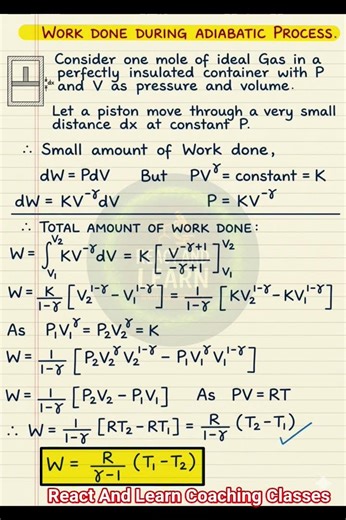 Work Done During Adiabatic process #class11physics #adiabaticprocess #viralshorts2026 #trending