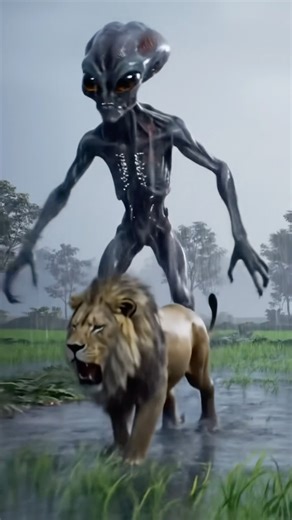 A Giant Alien Walking with a Lion |Unbelievable Encounter in the Wild! #GiantAlien #LionKing #Shorts