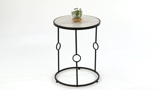 Easy Assembly - mDesign Round Metal & Marble In-Lay Table