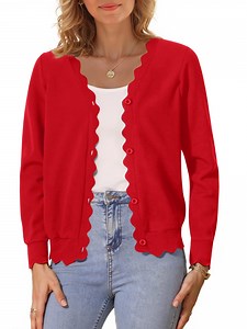 MOSHU V neck Cardigans for Women Long Sleeve Button Down Sweaters Open Front Knit Shrugs Cardigan Outerwear Coats