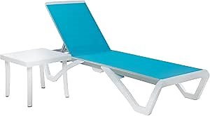 Amazon.com : Kozyard Outdoor Chaise Lounge Chair, Full Flat Adjustable Patio Lounger with Aluminum Frame & Resin Legs, Textilene Fabric for Poolside, Backyard & Beach (Aqua, W/Table) : Patio, Lawn & Garden