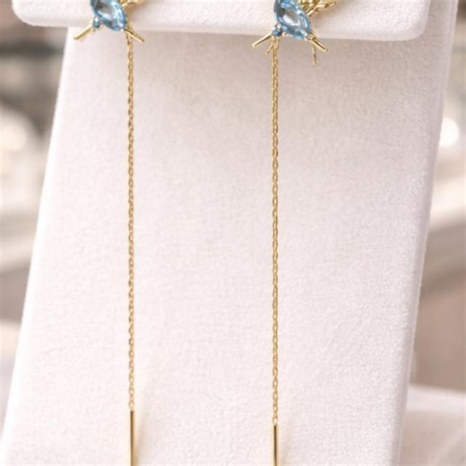 Blue Hummingbird Threader Earrings, Gold Bird Earrings With Blue Crystal, Nature Inspired Jewelry, Gift for Her - Etsy