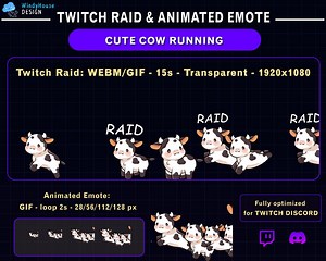 Animated Cow Running Twitch Raid Alert, Cute Cow Twitch Emote for Streamers, Animated RAID GIF for Twitch & Discord - Etsy