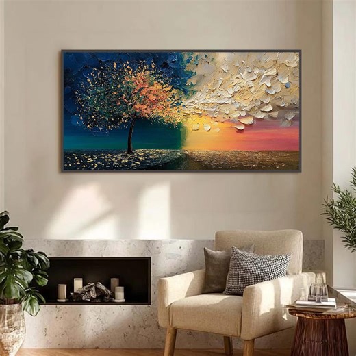 Textured Tree of Life Oil Painting, Abstract Sunset Landscape, Impasto Art on Canvas - Etsy