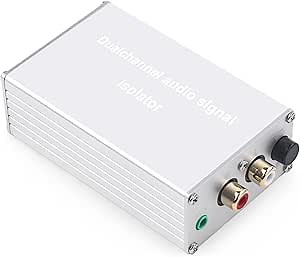 Audio Hum Eliminator Ground Loop Noise Isolator Compatible with RCA Interface with Noise Switch, Dual Channel Gold Coating Aluminum Shell Noise Filter for HiFi Stereo Home Theater Car Audio (Silver)