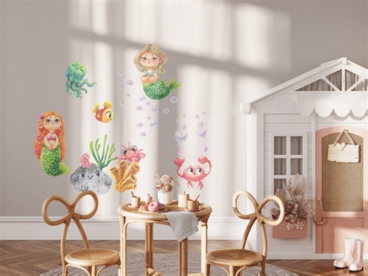 Mermaid Wall Decal Set for Girls, Underwater Peel and Stick Wall Art, Ocean Kids Room Decor - Etsy