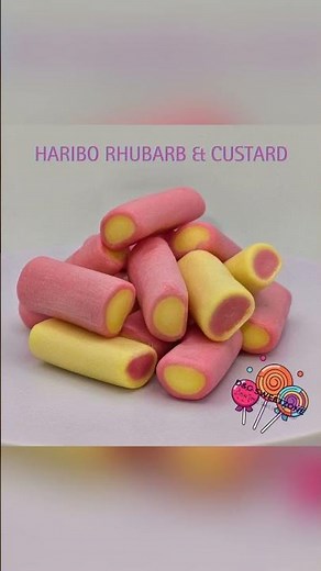 Haribo Rhubarb & Custard - Soft fruit-flavoured sweets with a rhubarb and custard twist.