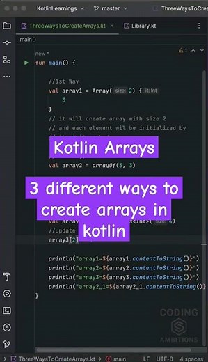 Different ways to create arrays in kotlin | kotlin arrays. Learn kotlin. #kotlin