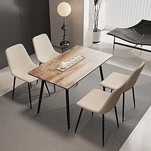 Small Dining Table Set for 4, 47'' Wooden Modern Dining Table and Chairs Set with 4 Dining Chairs, 5 Piece Wooden Dining Table Set, Rectangular Kitchen Table Set Small Spaces
