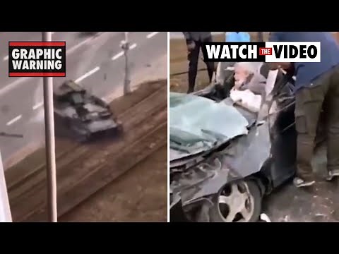 Russian tank maliciously crushes Ukraine civilian car with driver inside
