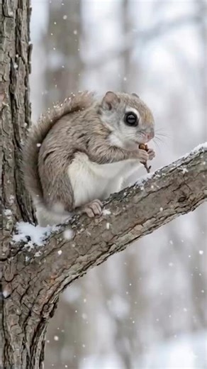 枝の上で毛づくろいしながら、もぐもぐするエゾモモンガ｜Grooming & Munching Ezo Momonga