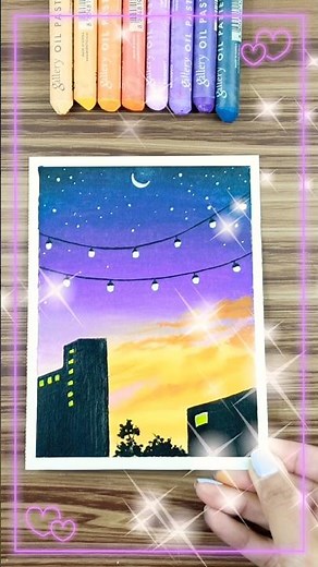 Magical Evening Sky 🌙✨ | Easy Oil Pastel Drawing for Beginners #art #oilpastel
