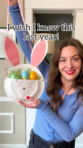 Jeff & Lauren on Instagram: "Paper Plate Bunny Bag!  How to make a bunny bag purse out of paper plates! #craft #easterbunny #easter #candy #mom"