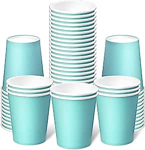 Paper Cups 8 oz 50 Pack, Disposable Paper Coffee Cups for Hot or Cold Beverage Drinking for Party, Picnic, BBQ, Travel, and Event -Blue