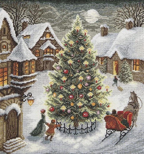 Christmas Tree Cross Stitch Kit With Beads, Winter Village Holiday Scene Embroidery Design - Etsy