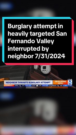 An alert neighbor helped scare off a group of would-be thieves at a home in the Tarzana neighborhood in the San Fernando Valley Tuesday night. Carlos Herrera reports for the KTLA 5 Morning News on July 31, 2024. #KTLA5 #news #live #now #live #brakein #new @live #ktla #ktla #now #ktla5news #ktla #viral #viral