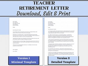 2 Teacher Retirement Letters, Teacher Resignation Letter, Professional Retirement Letter Template, Versions Short Letter and Detailed Letter - Etsy UK