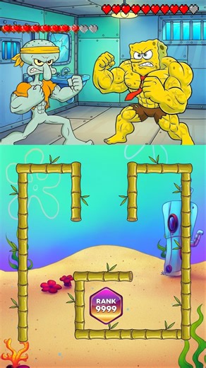 SpongeBob Maze Battle Challenge : Help Squidward Defeat Hyper Muscular SpongeBob #spongebob