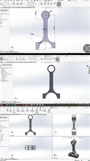 Modelagem de uma Biela no SolidWorks! #automobile #biela #cad #engenharia #solidworks